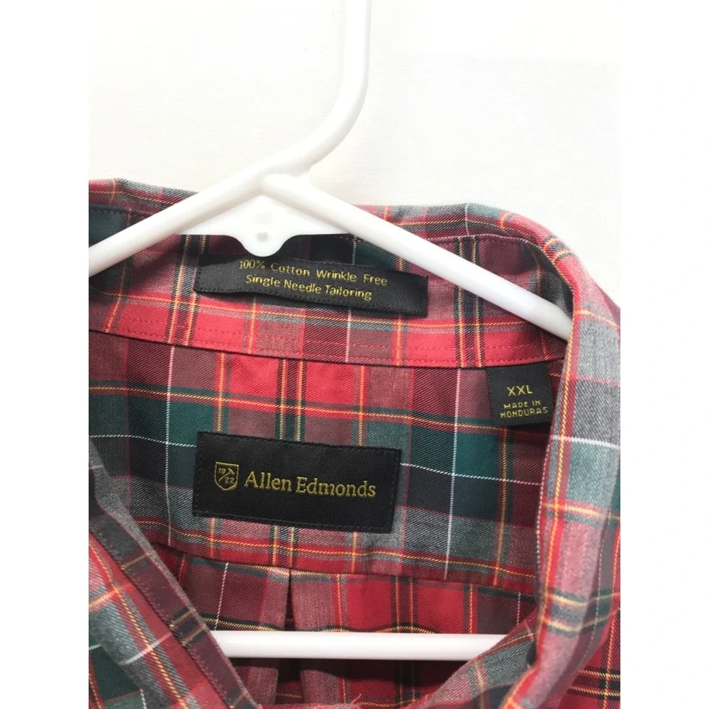 Allen Edmonds Shirt Mens XXL Red Plaid Button Down Wrinkle Free Long Sleeve